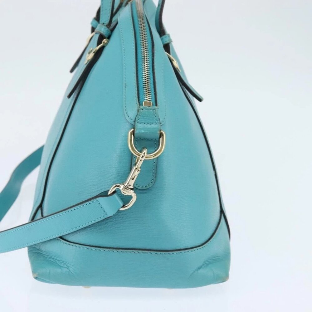 GUCCI Hand Bag Leather 2way Turquoise Blue Gold 309614 Auth 149064 - Picture 3 of 16